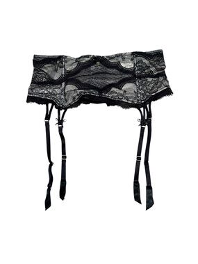 Chantelle Lingerie Womens Small Black Lace Garter Belt Scalloped Lace Bows Sexy
